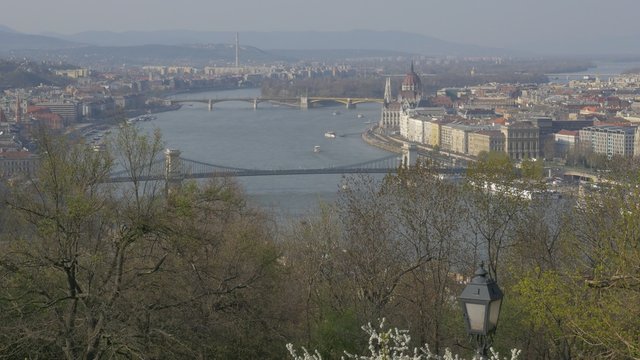 Budapest famous Parliament and Danube river scene from Citadela sight 4K 2160p UltraHD panning footage - Pan from Buda side of Hungarian capital 4K 3840X2160 UHD video 