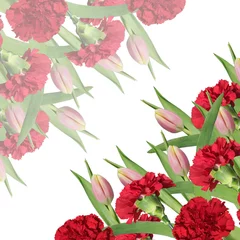Fototapeten Floral background. Red carnations and pink tulips  © Ann-Mary