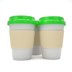 Three paper coffee cups