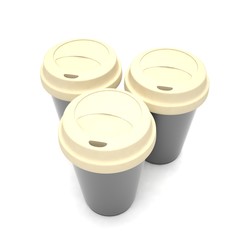 Three paper coffee cups