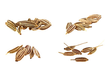 Set of cumin seeds on white background, close up