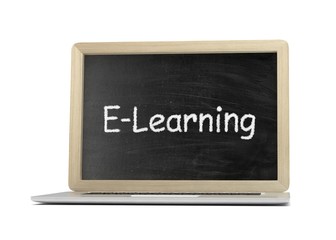  Laptop with chalkboard, e-learning, online education concept