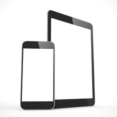 Tablet and smartphone on a white.