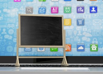  Laptop with chalkboard, online education concept