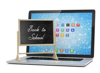 Laptop with chalkboard, back to school, online education concept