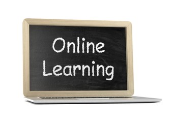 Obraz premium Laptop with chalkboard, online education concept