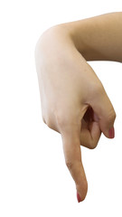 Woman hand pointing up with index finger or pressing button.