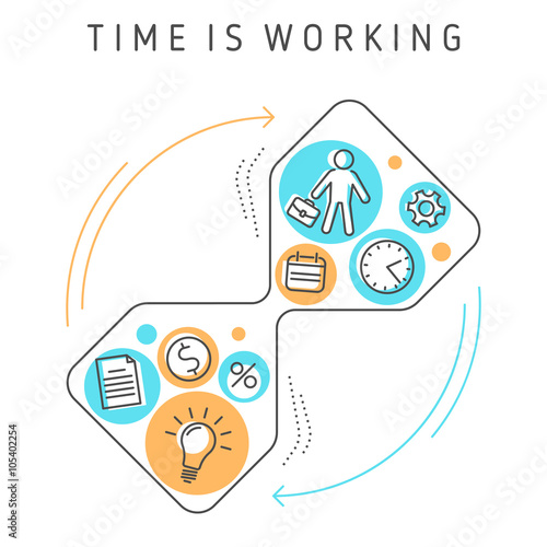 "Vector conceptual flat line illustration. Continuous process of time