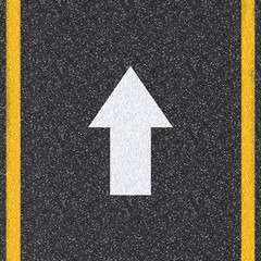 asphalt road top view with white arrow sign