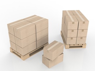 stack of cardboard boxes on wooden pallet