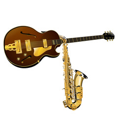 Naklejka premium jazz guitar and saxophone
