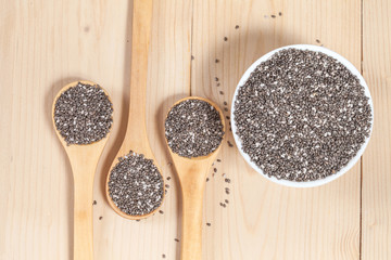 Nutritious chia seeds on a wooden spoon