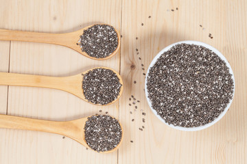 Nutritious chia seeds on a wooden spoon
