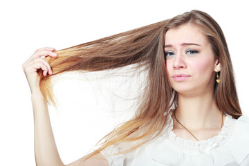 woman holding damaged hair