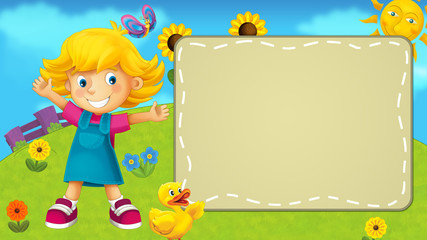 Fototapeta premium Nature scene with a kid - frame - illustration for children