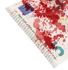 Close-up of a 5 euro bank note, stained with blood