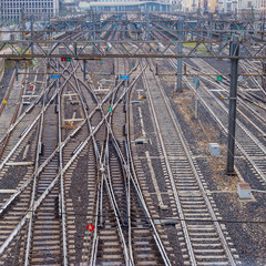 Railroad tracks near big city
