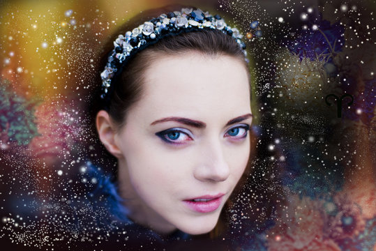 Female portrait in space, the fantastic lady