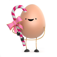 3d Cute toy egg holding some pink candy