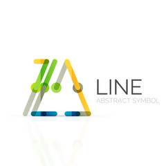 Linear abstract logo, connected multicolored segments of lines geometrical figure
