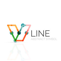 Linear abstract logo, connected multicolored segments of lines geometrical figure
