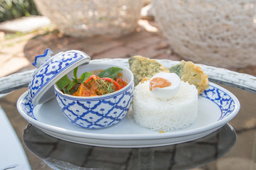Thai red curry in the beautiful bowl