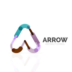 Linear arrow abstract logo, connected multicolored segments of lines in directional pointer figure