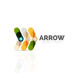 Linear arrow abstract logo, connected multicolored segments of lines in directional pointer figure