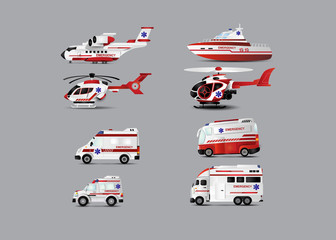 Emergency Vehicle Set – Ambulance, Helicopter, Boat © kengmerry