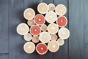 Retro Effect Of Orange, Grapefruit And Lemon Citrus Fruit Slices