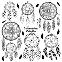 Hand drawn vector set with dreamcatchers 