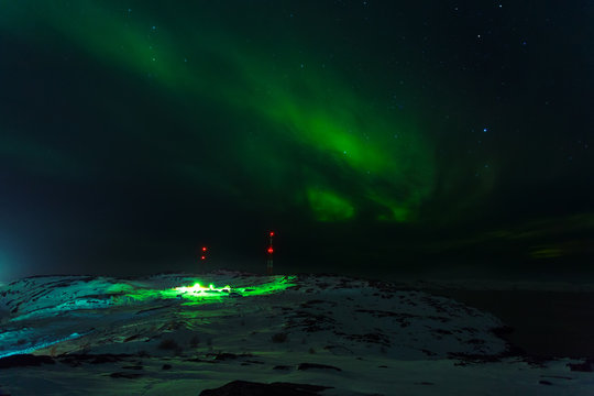 Bright green aurora borealis