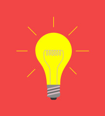 Vector light bulb icon on red, idea concept