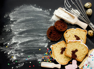 Easter bunny cake preparing in kitchen