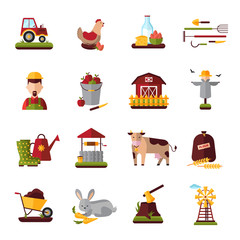 Peasant Farm Household Flat Icons Collection 
