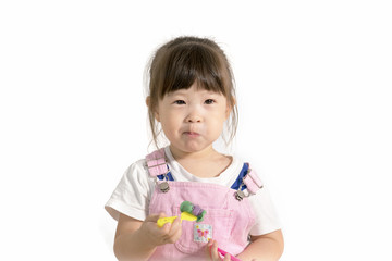 Portrait of asian little girl on white background