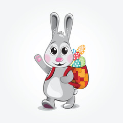 Easter Bunny brings colored eggs. Vector illustration.