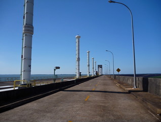 road on the top od Itaipu binacional dam at rio parana