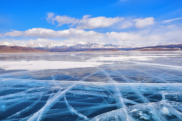 Transparent ice large mountain lake