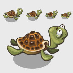 Funny turtle with big eyes, cute character or icon