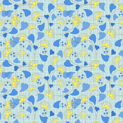 Floral seamless pattern in retro style, cartoon cute flowers on light background