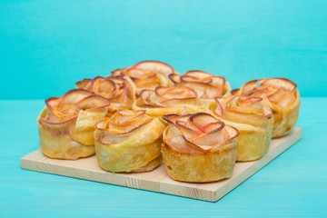 Fresh bright roses from apple slices