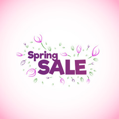 Spring sale banner. Flowers with text. Vector sign.