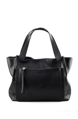 black leather handbag isolated on white background