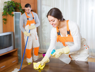 Professional cleaners at work