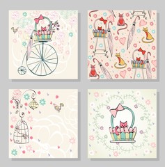 greeting card with cats in bright colors