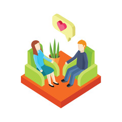 Couple Love in Armchair 3d Isometry