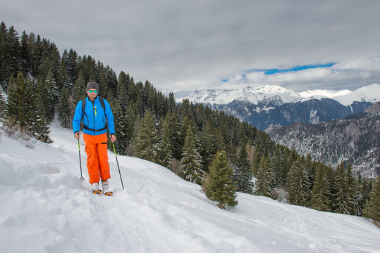 Man with ski mountain