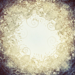 Hand drawn colorful floral frame illustration with dry leaves, flowers and grass, acrylic and watercolor on paper