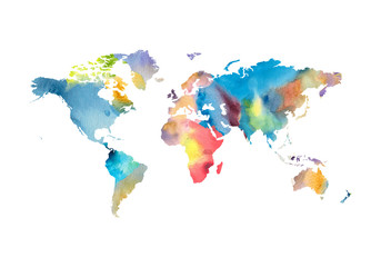 Fototapeta na wymiar Watercolor world map